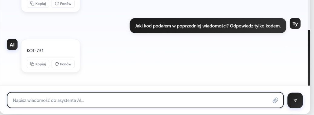 Wynik testu kontekstu w Luna: poprawnie przypomniany kod KOT-731